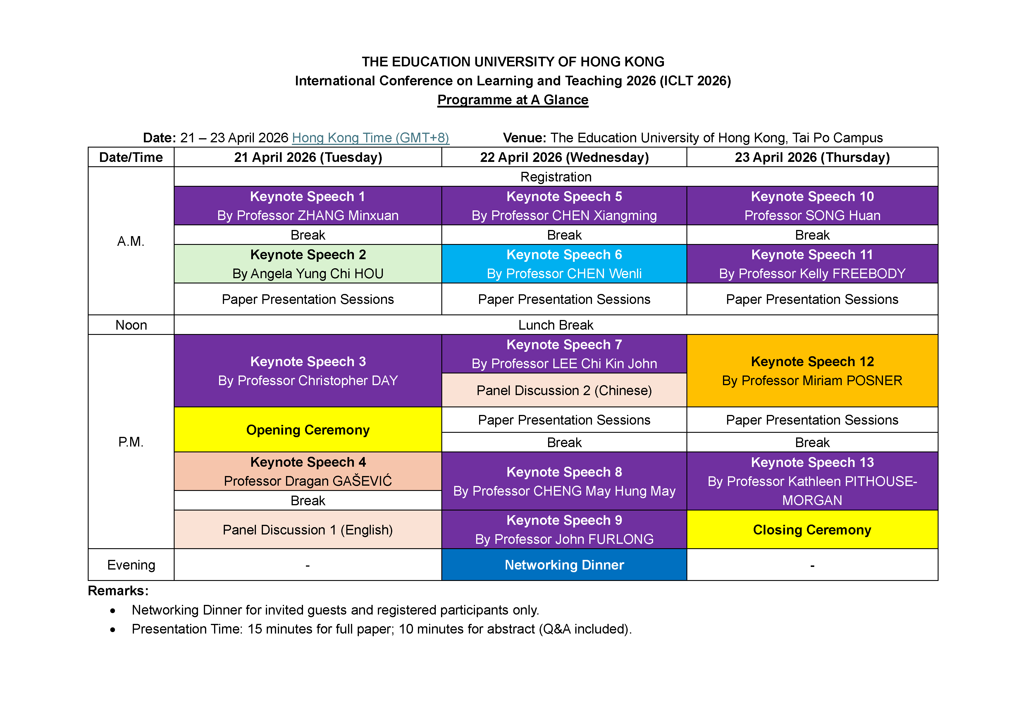 ICLT2026 Programme at a Glance